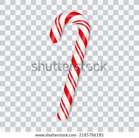 Christmas candy canes. Christmas stick. Traditional xmas candy with red and white stripes. Santa caramel cane with striped pattern. Vector illustration isolated on transparent background. Royalty-Free Stock Photo #2185786185