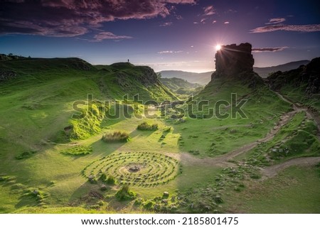 Fairy-tale landscape, The Fairy Glen, Isle of Skye, Scotland Royalty-Free Stock Photo #2185801475