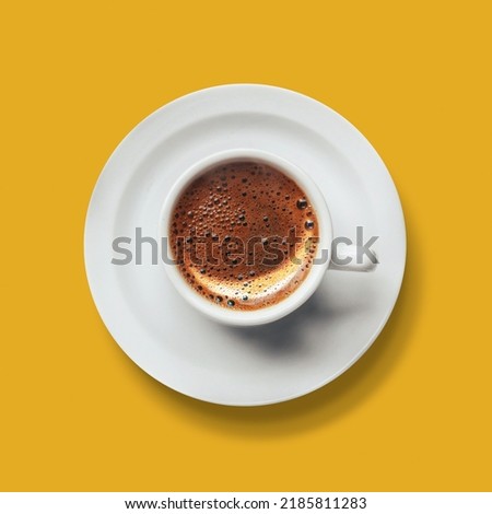 Eid and Ramadan kareem cup of coffee latte with moon top view for ramadan, eid, cafe or restaurant logo  Royalty-Free Stock Photo #2185811283
