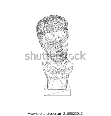 Human head sculpture frame from black lines isolated on white background. 3D. Vector illustration.