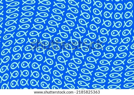 White outline fish pattern on blue background, blue and white abstract background.