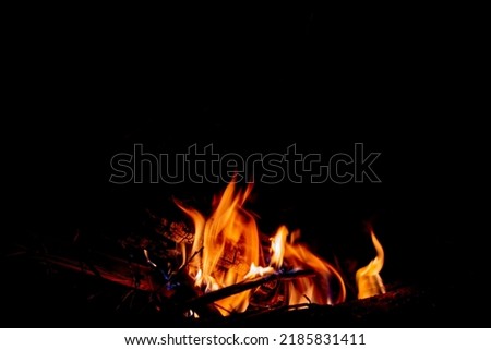 Fire is burning, Fire flames on black background, Blaze fire flame texture background,  