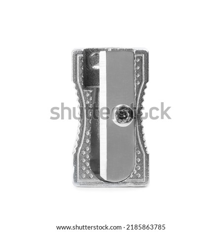 Shiny metal pencil sharpener isolated on white Royalty-Free Stock Photo #2185863785