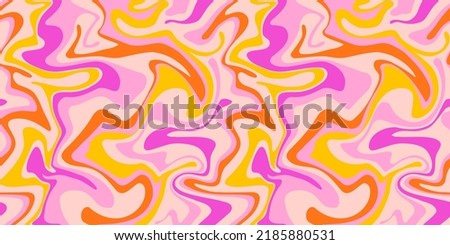 Psychedelic swirl seamless pattern. 60s, 70s style liquid groovy background. Colorful marbled texture.