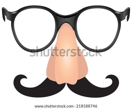Witty makeup - mustache scoundrel, nose and glasses. Vector illustration. 