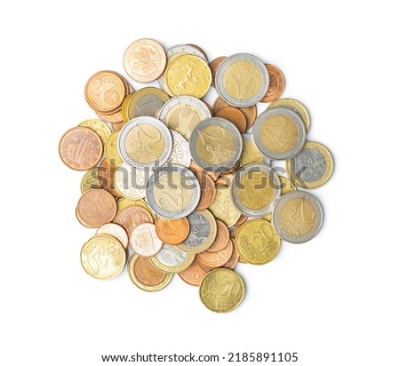 Euro coins isolated on a white background.