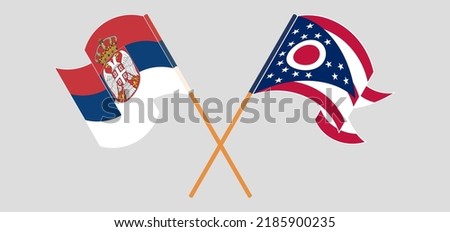 Crossed flags of Serbia and the State of Ohio. Official colors. Correct proportion. Vector illustration
