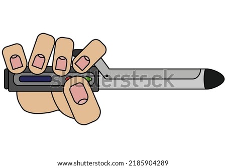 Hand holding a curling iron. Isolated on a white background in a cartoon style in vector graphics.