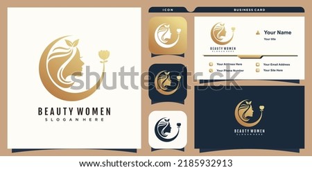 beauty woman hair salon logo design with business card