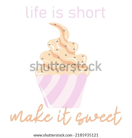 Life is short make it sweet. Hand drawn swirled soft serve vanilla ice cream in a cup. Sweet dessert. Vector illustration