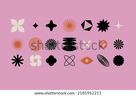 Vector set of different geometric shapes and elements. Brutalist design icons and signs. Basic forms Royalty-Free Stock Photo #2185962211