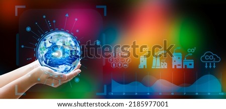 Women hand embracing the globe Energy saving concept and smart eco-city technology business, alternative energy and ecology concept infographic.and copy space, Elements of this image furnished by NASA