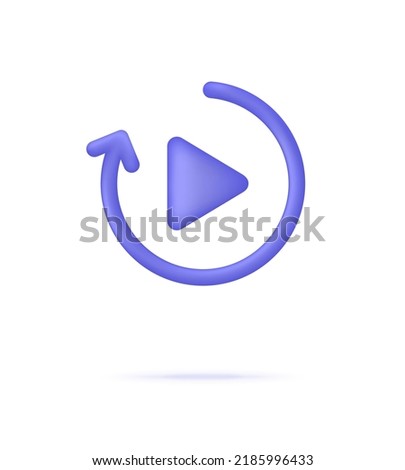 3D Video play button illustration. Replay icon. Concept of watching on streaming video player. Modern vector in 3d style. Royalty-Free Stock Photo #2185996433