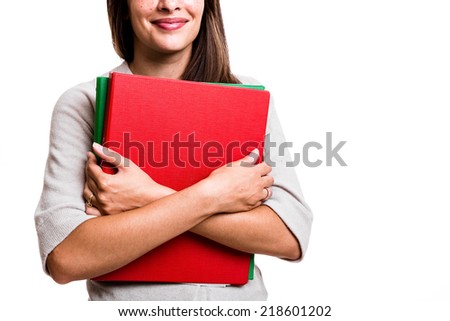 Isolated young female student smiling