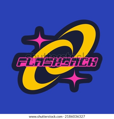 Vector sticker Flashback text inspired by popular Y2k Aesthetic, 90s, 2000s. Posters Template, flyers, Logo Badge, clothes, social media, graphic design, Futuristic, Retro Futurist