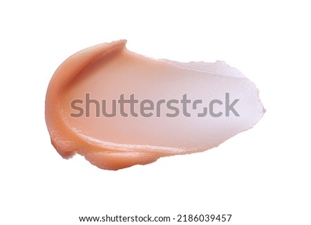 Cosmetic orange lip balm, cosmetic mask hair oil butter swatch on white background Royalty-Free Stock Photo #2186039457