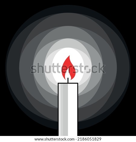 
Illustration of a burning candle in the dark. Abstract background and burning fire. A symbol of light, romance or mourning.