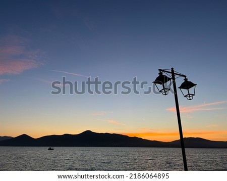 Beautiful sunset colors on the lake. Sea at sunset. Greece. Lefkada