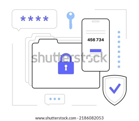 One time password. Message with code on the smartphone for entering on the site or application. Notification on the phone, multi factor authentication. Internet payment, 2fa flat vector illustration Royalty-Free Stock Photo #2186082053