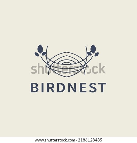 Vintage bird nest with monoline style logo design