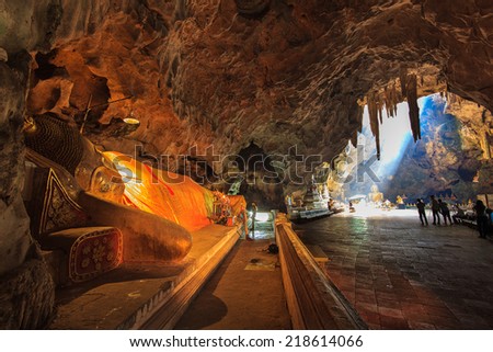 Buddha image in Khao Luang cave at Phetchaburi, Thailand