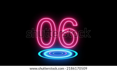 Neon number on black background. Learning numbers, serial number, price, place.