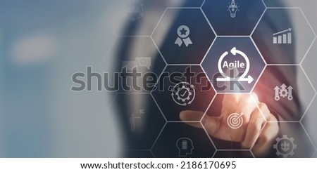 Agile management, the principles of agile software development and lean management to various management processes, product development lifecycle  and project management. Change driven concept. Royalty-Free Stock Photo #2186170695