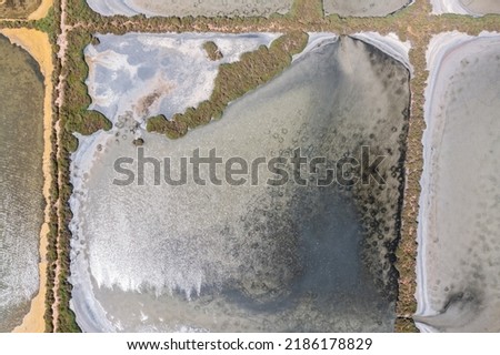Aerial view of the lakes in an artisanal salt production in Majorca 