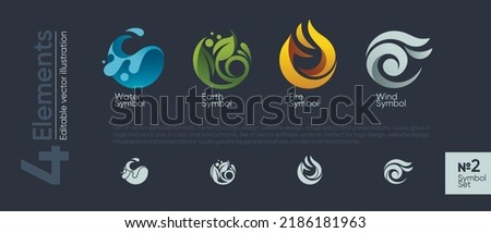 Four elements set of symbols water earth fire air nature ecology vector logo icons Royalty-Free Stock Photo #2186181963