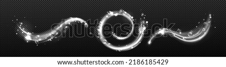 Clean detergent wave and soap swirl, light effect with bubbles and sparkles shine. Isolated transparent abstract foam, sparkling vortex, dynamic 3D elements for design of washing powder or shampoo ads Royalty-Free Stock Photo #2186185429