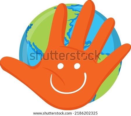 Open hand with smile on earth planet illustration