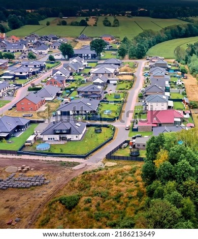 Aerial view of a new housing estate with single family houses in Germany