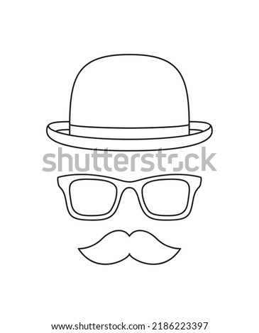 Coloring page with Mustache, Hat, and Glasses for kids