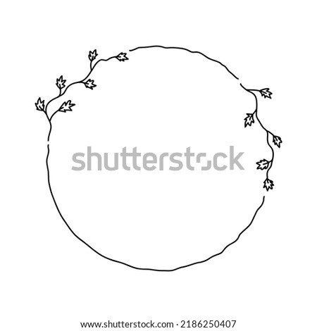 Doodle simple circle frame with elegant leaves, twig and floral element. Vector isolated clip art on white background. Hand drawn floral wreaths.