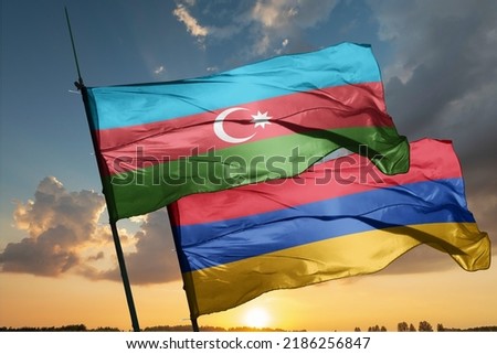 Flag of Armenia Flag of Azerbaijan nagorno-karabakh conflict Royalty-Free Stock Photo #2186256847