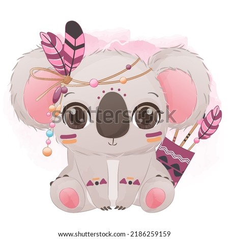 Tribal Series Cute Little Koala in watercolor