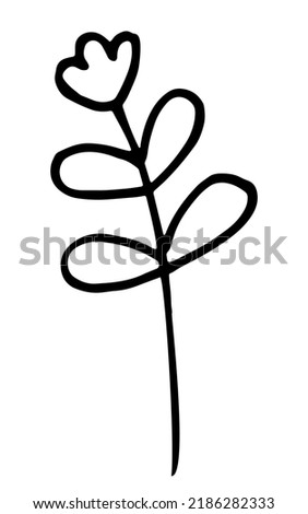 Vector doodle grass branch, berry, inflorescence, black and white drawing, sketch.