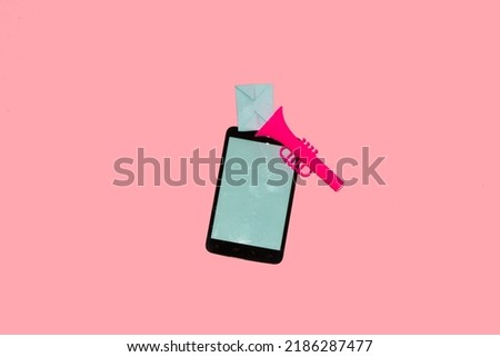 mobile phone with horn with letter coming out, message notification, creative art design