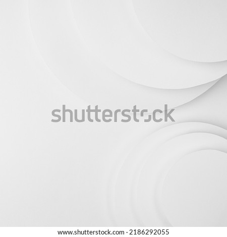 White abstract geometric background with soft light white paper circles soar as abstract spaces with stepped semicircles, copy space in simple modern style for business card, poster, flyer, square.