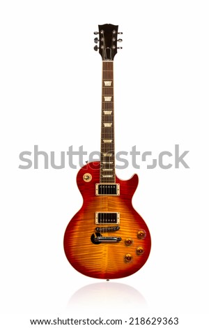 Brown electric guitar front view isolated on white background