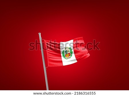 Peru national flag waving in glow background.