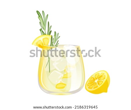 Gin Fizz cocktail .Refreshing drink with lemon, ice and rosemary.Vector illustration. Royalty-Free Stock Photo #2186319645