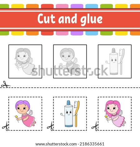 Cut and glue. Game for kids. Education developing worksheet. Color activity page. cartoon character.