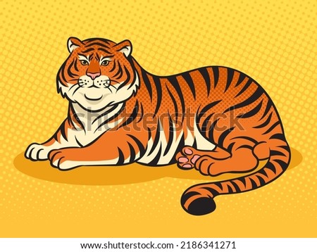 fat tiger overweight body positive pop art retro vector illustration. Comic book style imitation.