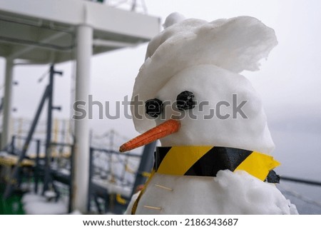 Snowman on board ship at Vancouver, Canada.