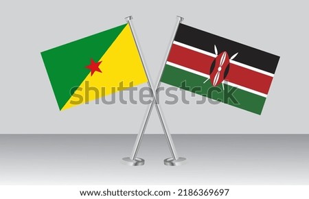 Crossed flags of French Guiana and Kenya. Official colors. Correct proportion. Banner design