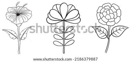 Flower coloring page line art vector blank printable design for children to fill in