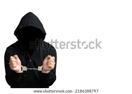 A handcuffed person on a white background.