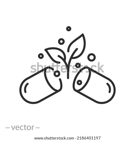 herb medicine icon, natural organic supplements, biologically active additive, thin line symbol on white background - editable stroke vector illustration Royalty-Free Stock Photo #2186401197