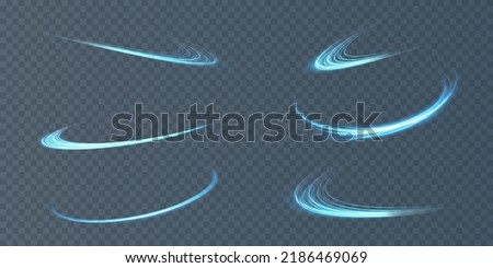 Abstract light lines of movement and speed with blue color and sparkles. Light everyday glowing effect. semicircular wave, light trail curve swirl, optical fiber incandescent png.
 Royalty-Free Stock Photo #2186469069